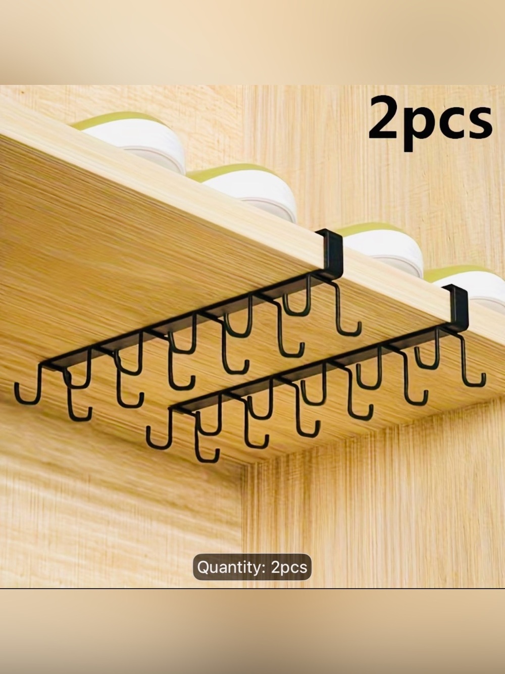 Under-Shelf Hanging Mug Rack - Black (2pcs)